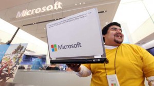 A laptop with Microsoft logo