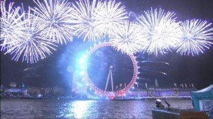 Peach snow and orange flavoured bubbles fireworks in London