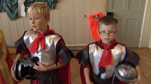 Schoolchildren act out a play in Latin dressed as Romans