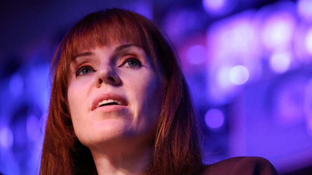 Angela Rayner delivering a speech in Liverpool in February. Pic: Reuters