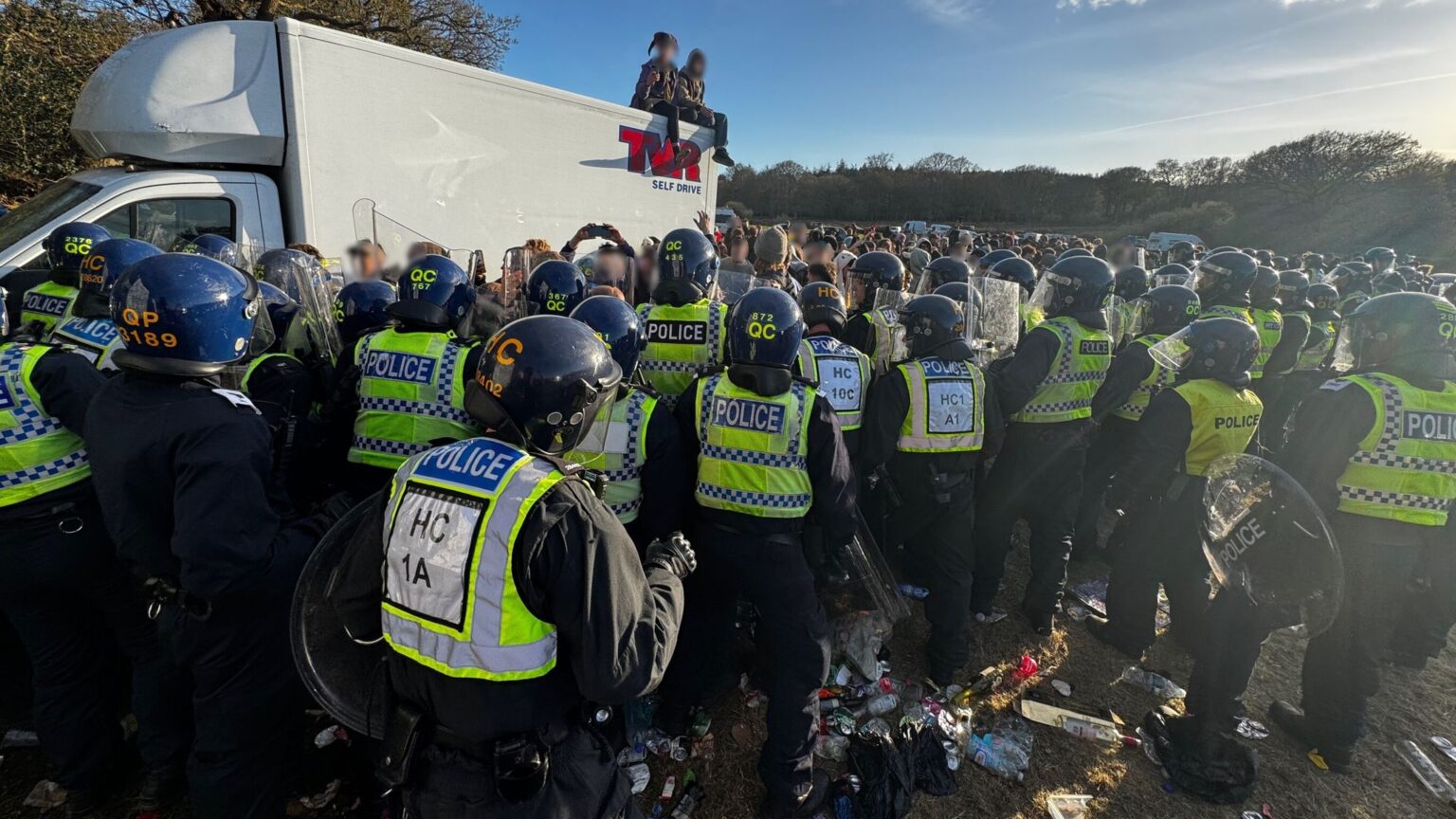 Officers clashed with partygoers hours after first being called to the rave. Pic: Dorset Police