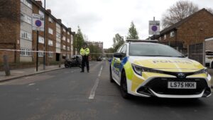 Cordon near to the scene in Lord Warwick Street, Woolwich. Pic: PA