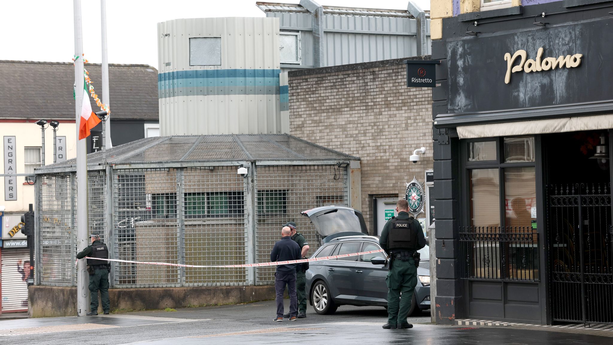 A cordon was set up outside the police station. Pic: PA