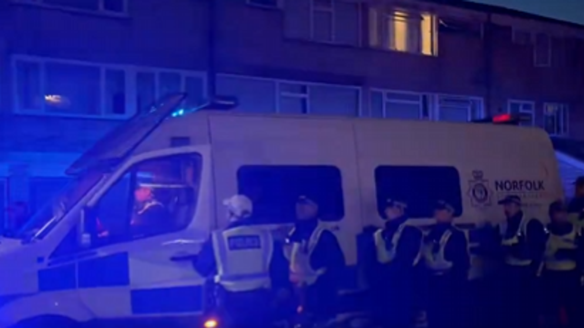Police respond to disorder in Thetford. Pic: X/@CllrScottHussey