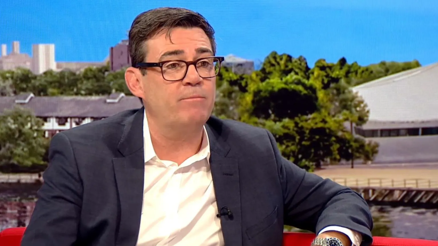 Andy Burnham wearing white shirt and black blazer