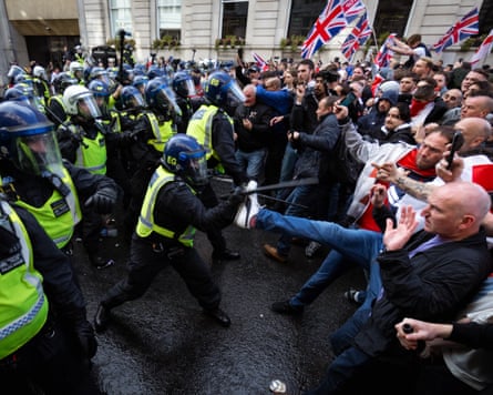 Protesters scuffle with police at the Unite The Kingdom march in London in September. Photograph: SOPA Images/LightRocket/Getty Images