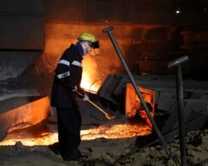 A worker at one of the blast furnaces at British Steel’s site in Scunthorpe