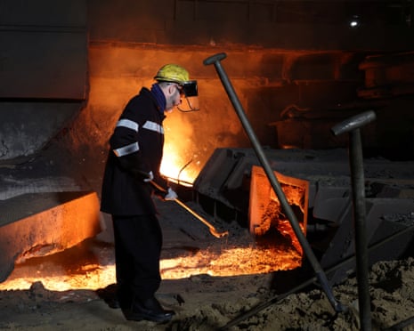 A worker at one of the blast furnaces at British Steel’s site in Scunthorpe
