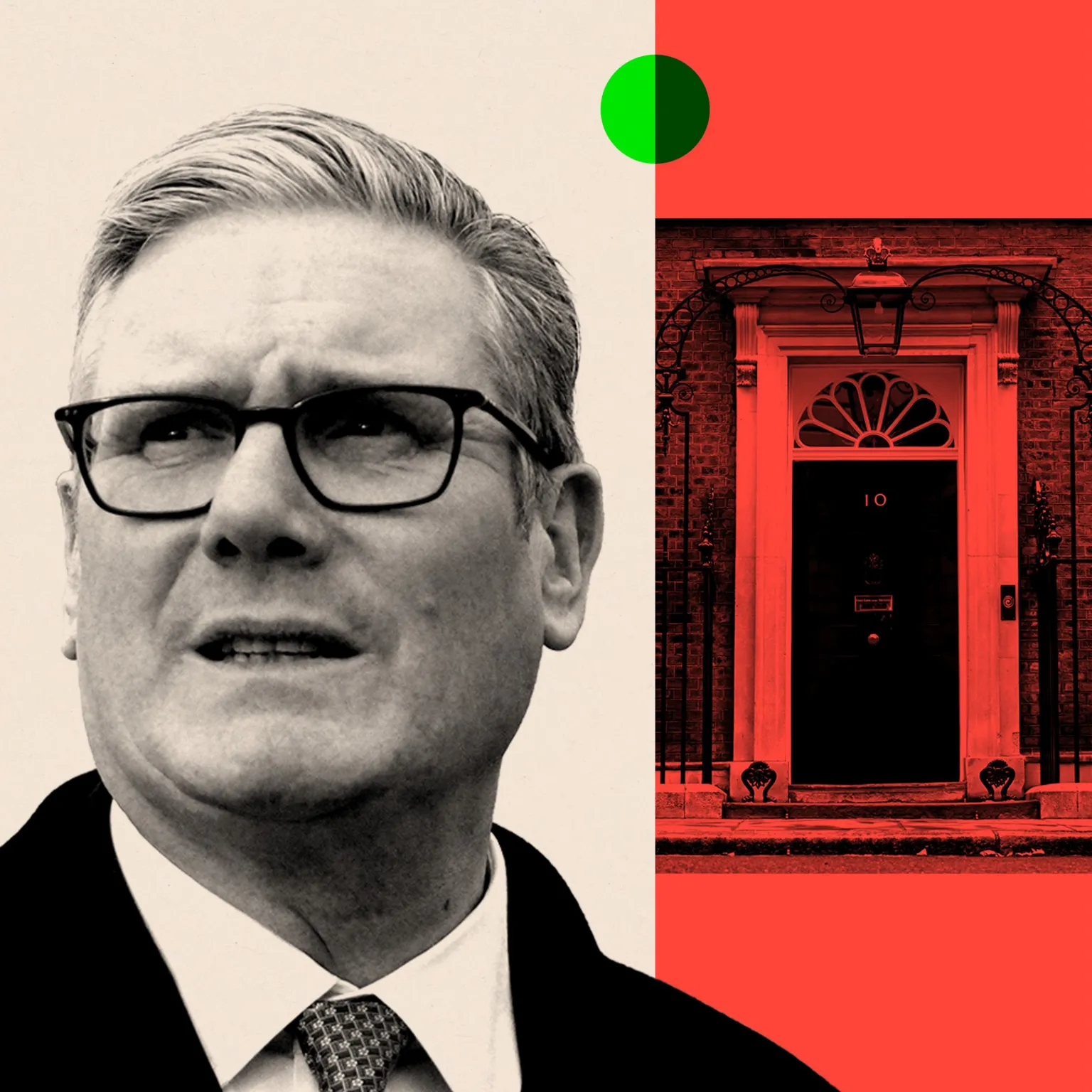 BBC A treated image of a close up of Keir Starmer and the No.10 door