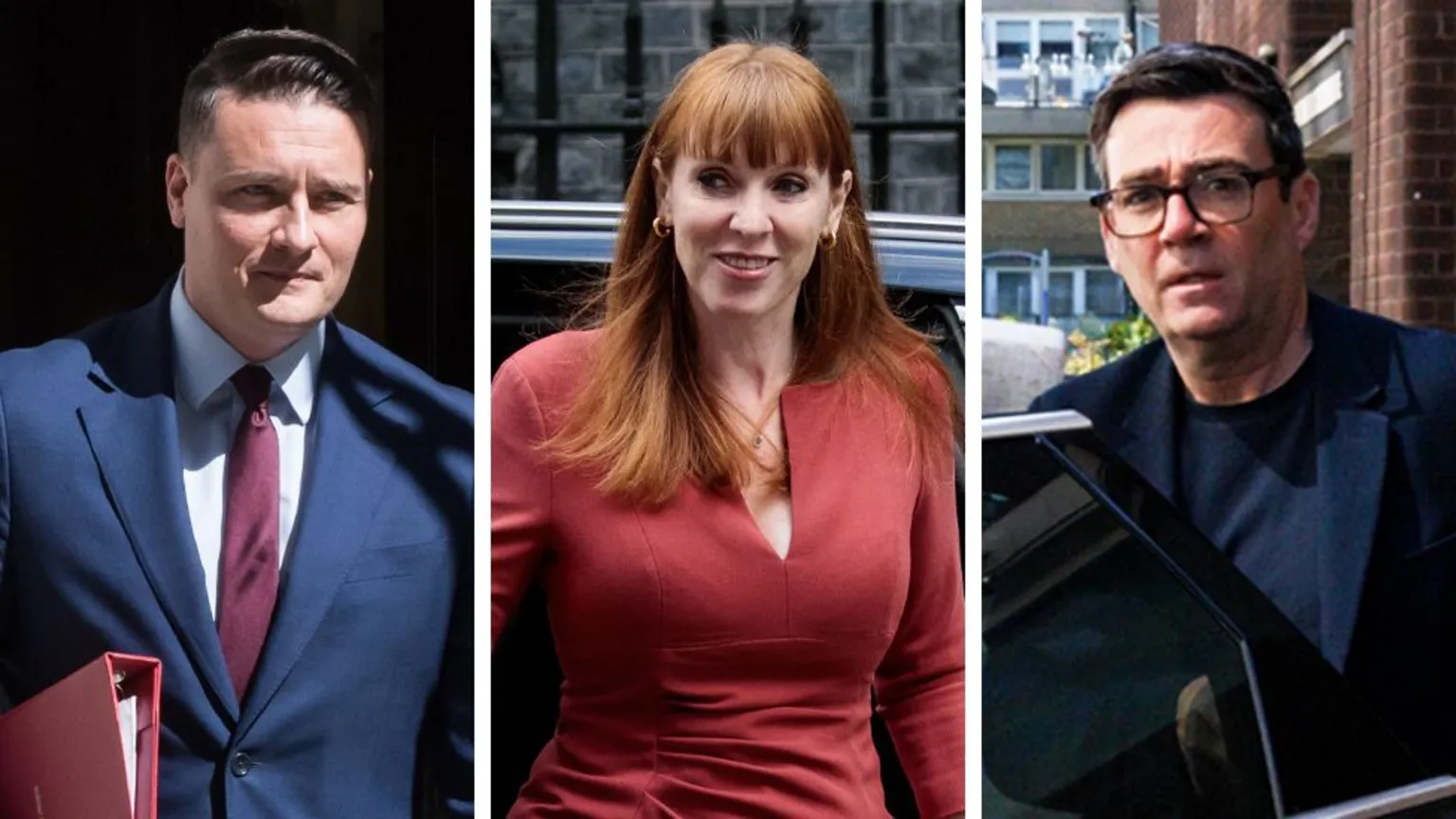 Wes Streeting, Angela Rayner and Andy Burnham seen in a split image