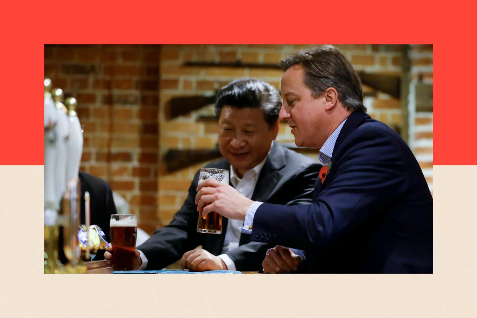 Getty Images China's President Xi Jinping and former British prime minister, David Cameron, drink a pint of beer during a visit to the The Plough pub in 2015