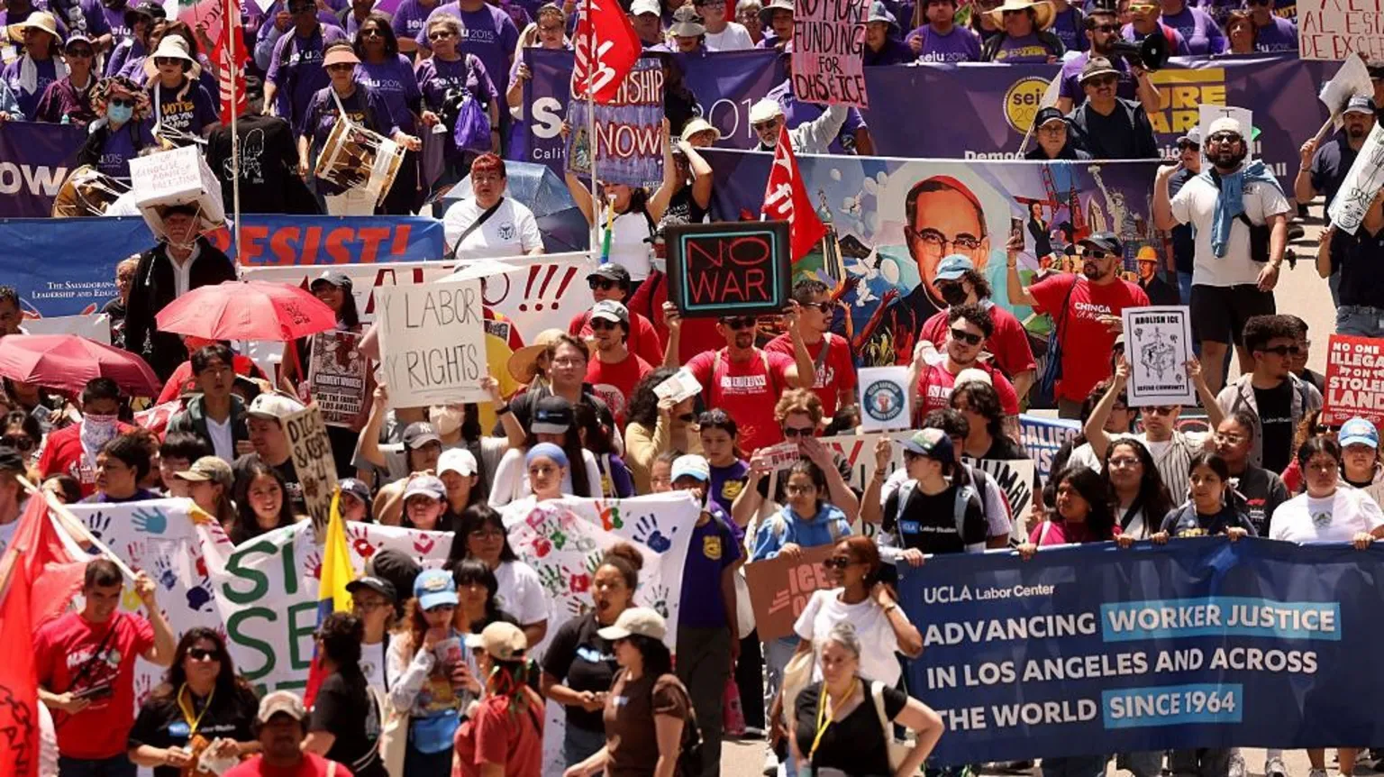 A large May Day worker's rights rally in Los Angeles.