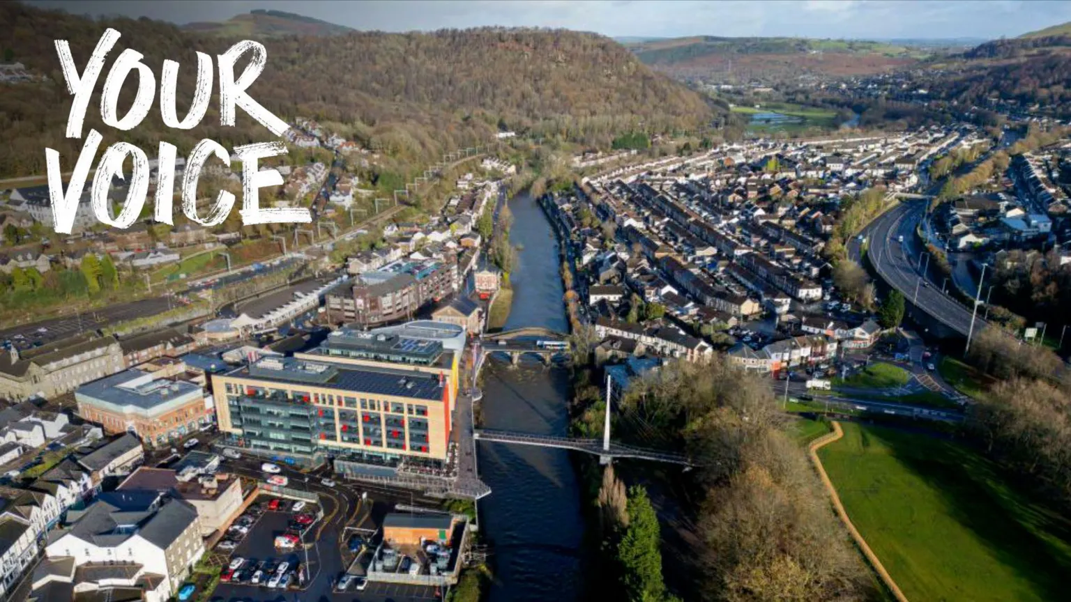 BBC An aerial photo of Pontypridd