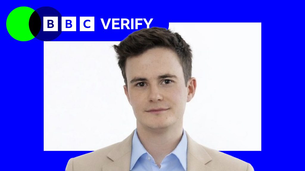 A graphical promo image showing a man's portrait beside the BBC Verify logo.