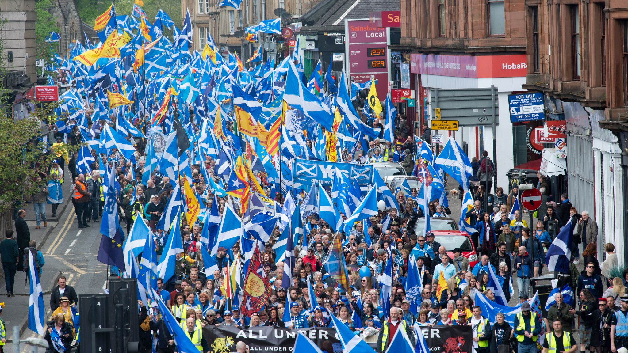 Scottish independence supporters during an All Under One Banner march in Glasgow in 2019. Pic: PA
