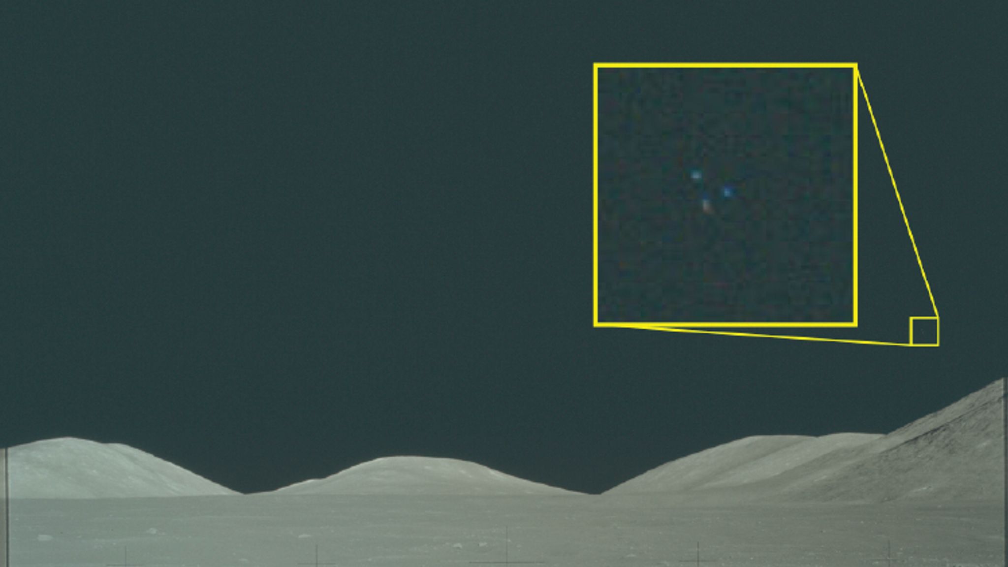 Archival imagery from the Apollo 17 mission to the moon. Three lights are visible above the lunar terrain. Pic: Pentagon
