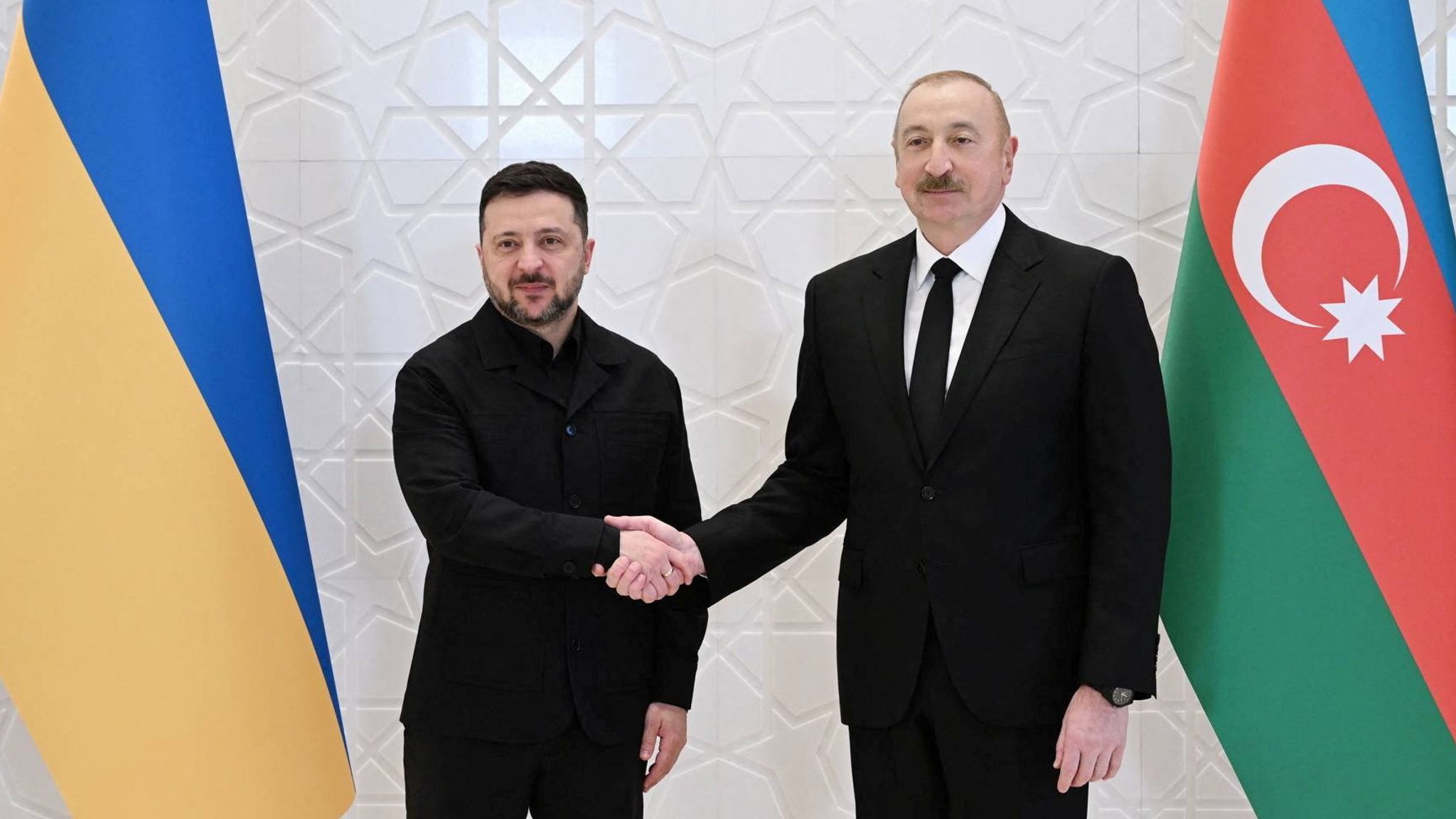 Azerbaijan's president greets his Ukrainian counterpart. Pic: Press Service of President of Azerbaijan/Reuters