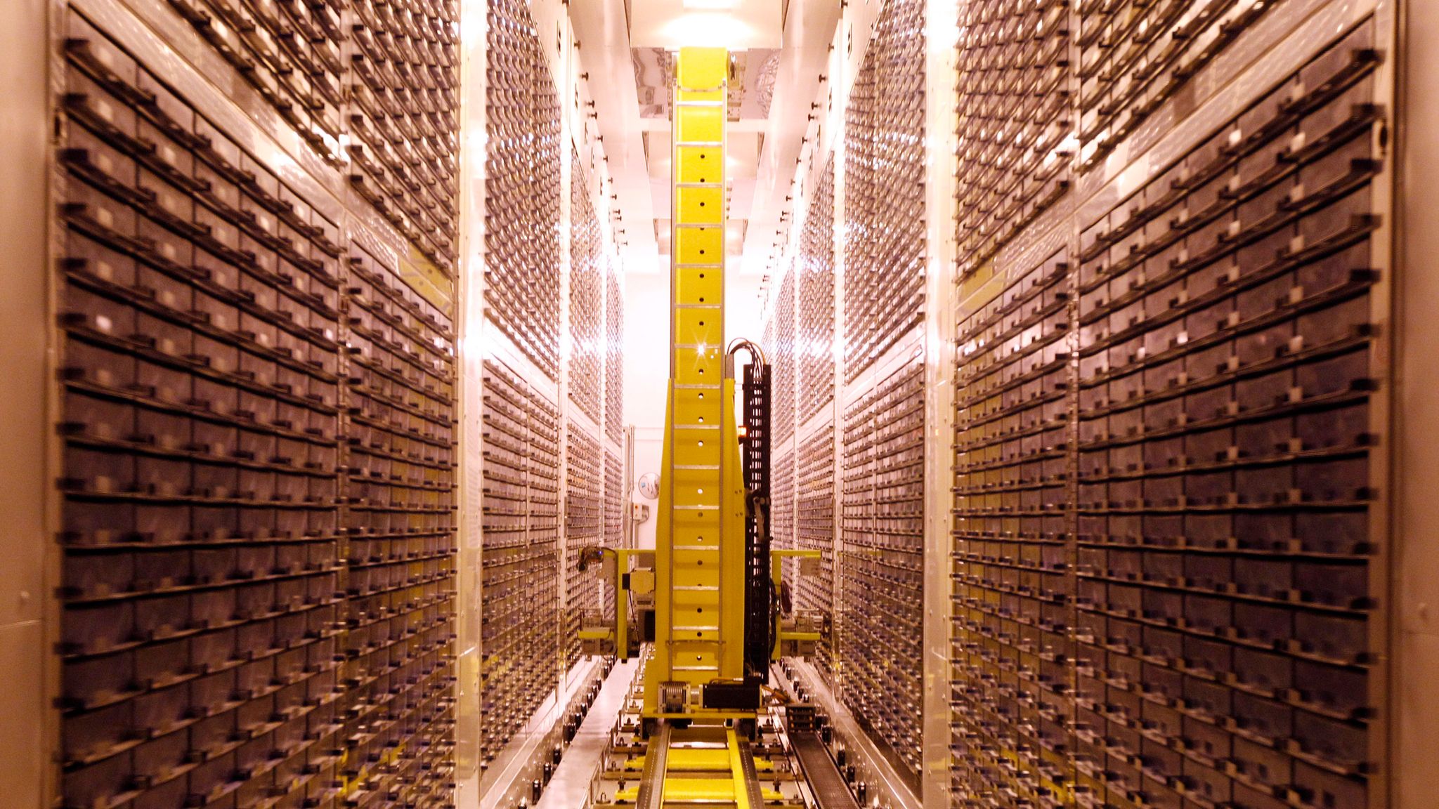 A storage robot deposits samples of blood and urine at Biobank. Pic: Reuters