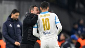 De Zerbi and Greenwood pictured during a match against Newcastle last year. Pic: AP