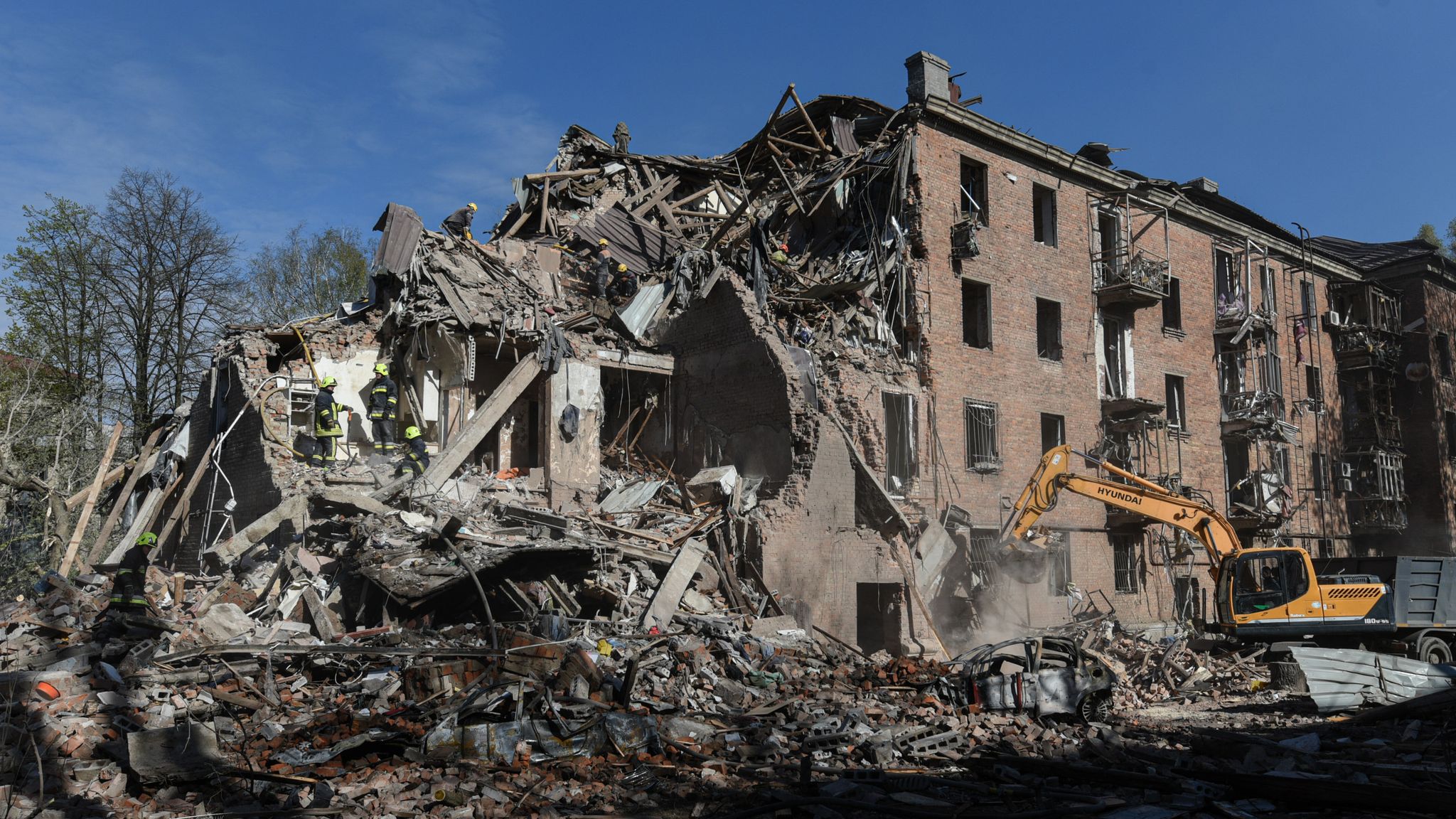 A building in Dnipro hit by a Russian strike overnight. Pic: AP