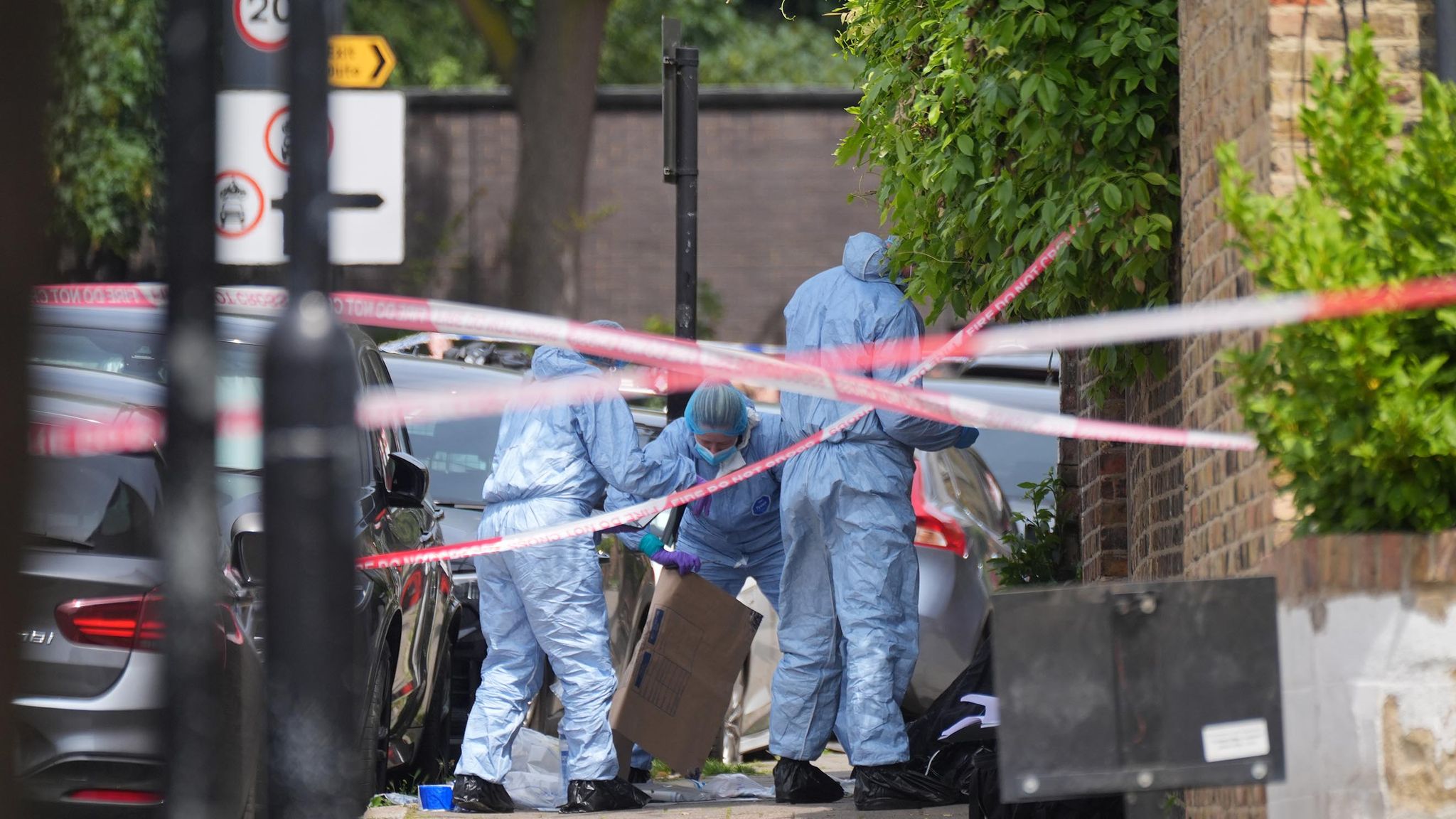 Forensic teams at the scene of the blast. Pic: PA