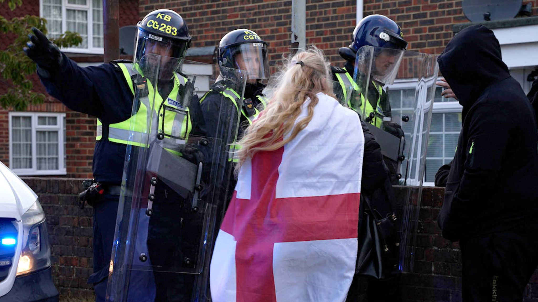 Police say protesters gathered at a residential property. Pic: PA