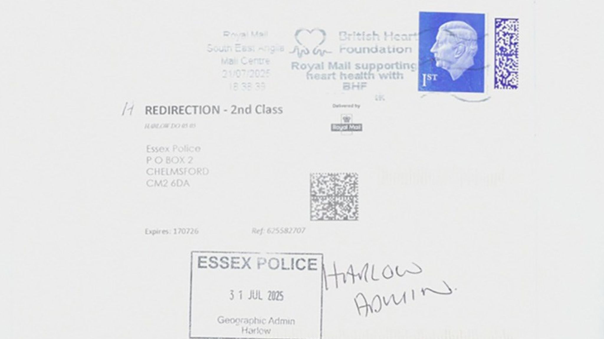 The anonymous letter was sent to police. File pic: Essex Police