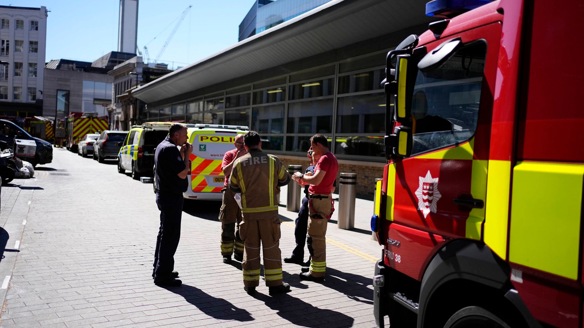 Fire crew investigating a chemical smell from a platform. Pic: PA