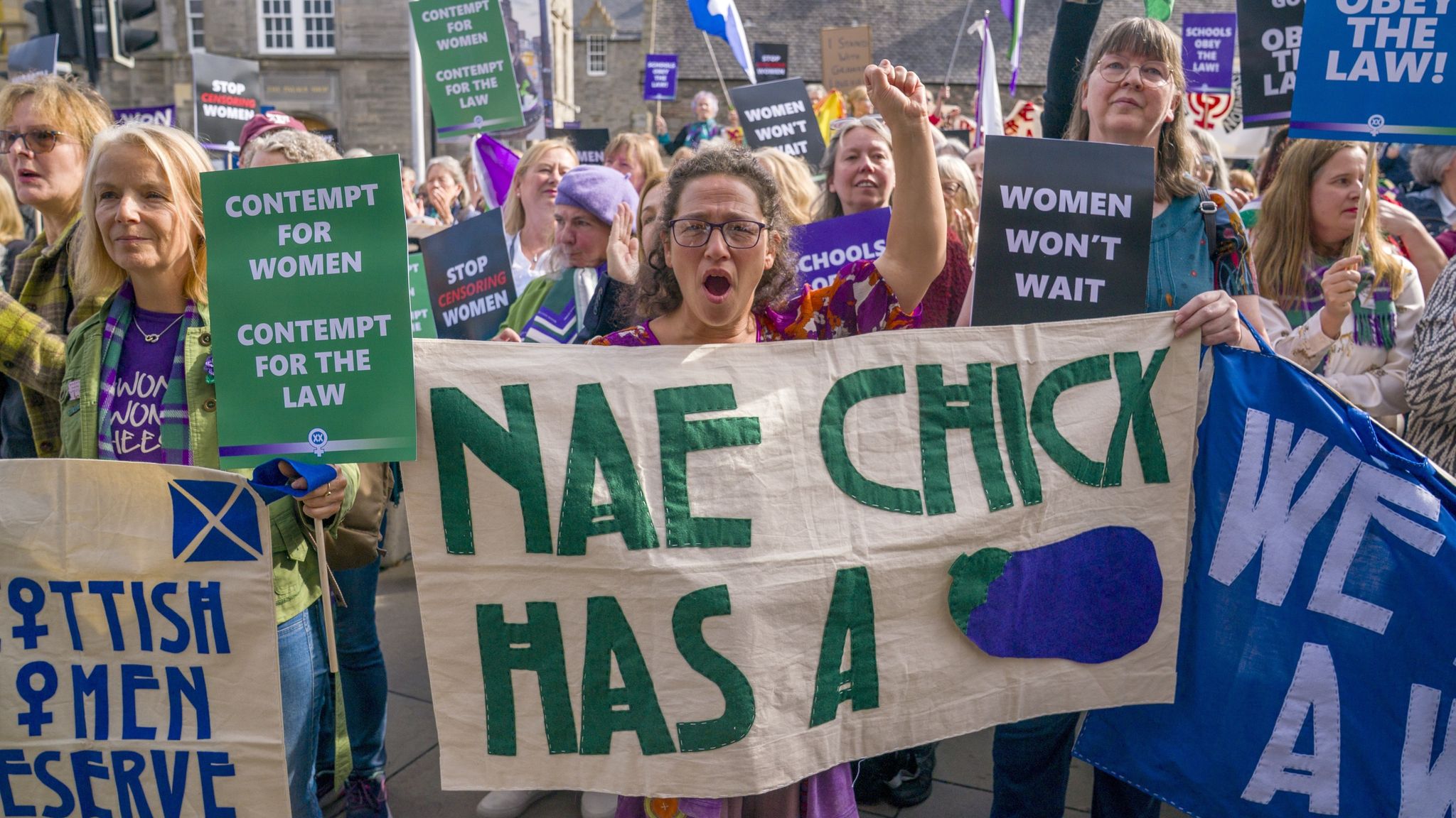 Campaigners from For Women Scotland outside the Scottish parliament last year. Pic: PA