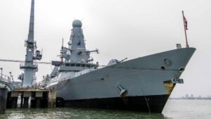 HMS Dragon docked in Portsmouth ahead of deployment. Pic: MoD