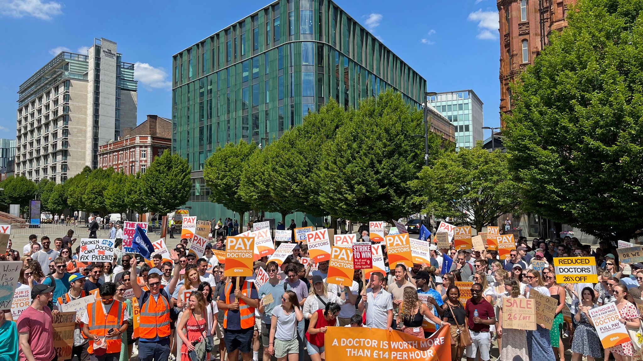 Junior doctors strike in Manchester in 2023. Pic: PA
