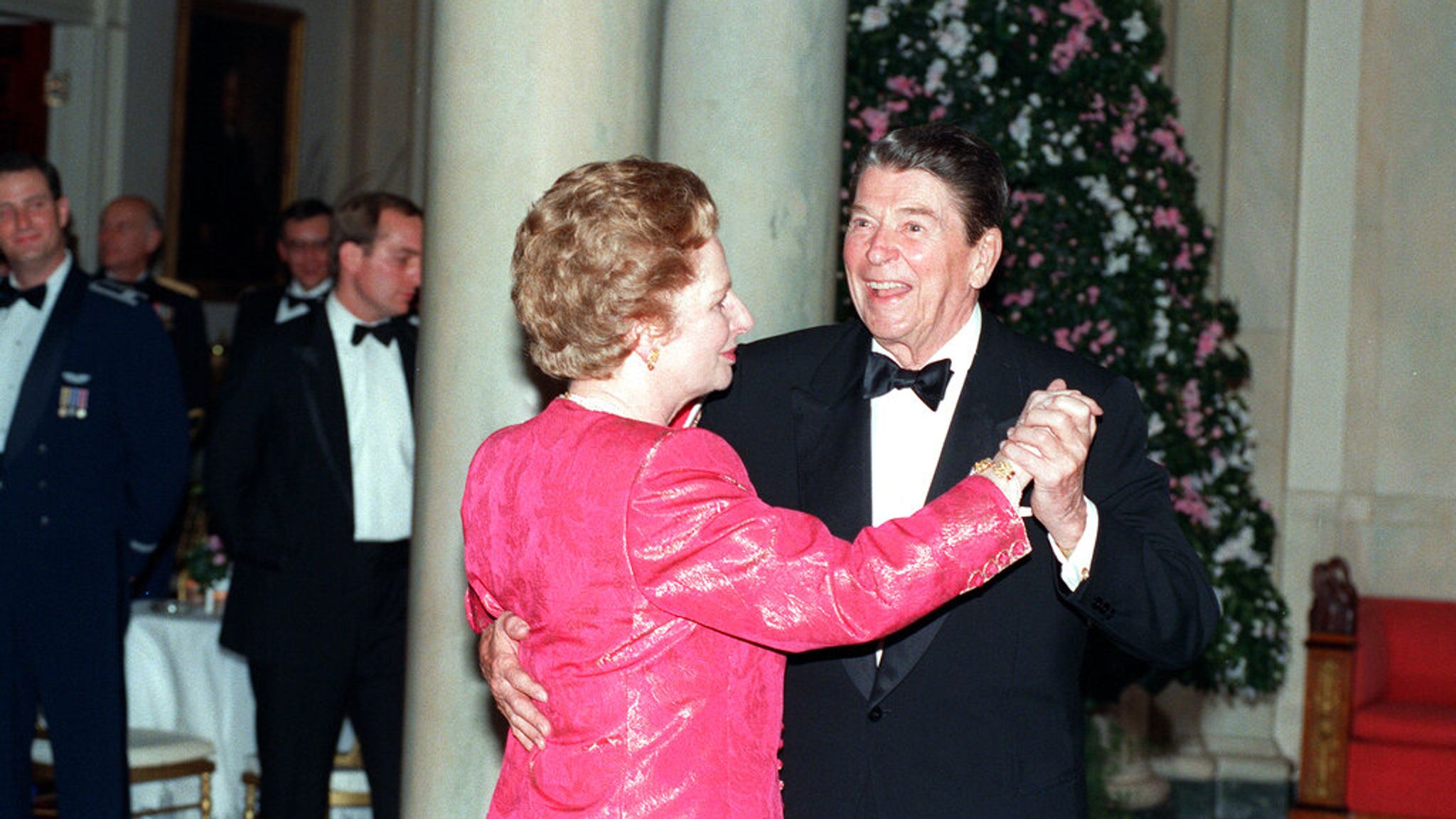 President Ronald Reagan with Margaret Thatcher in 1988. Pic: AP