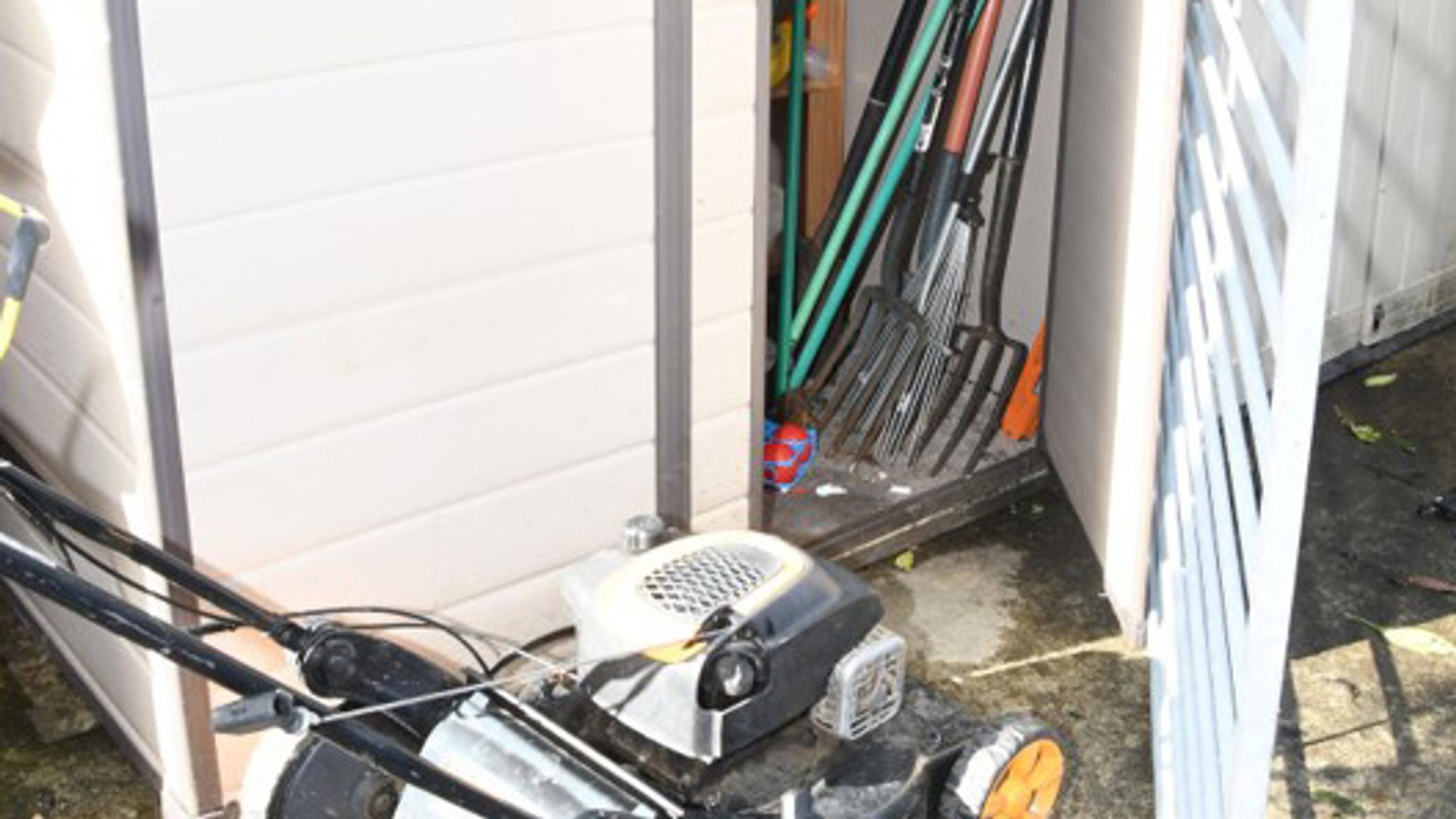 The tool shed which Garner claimed the dog had been locked inside. Pic: Cheshire Police