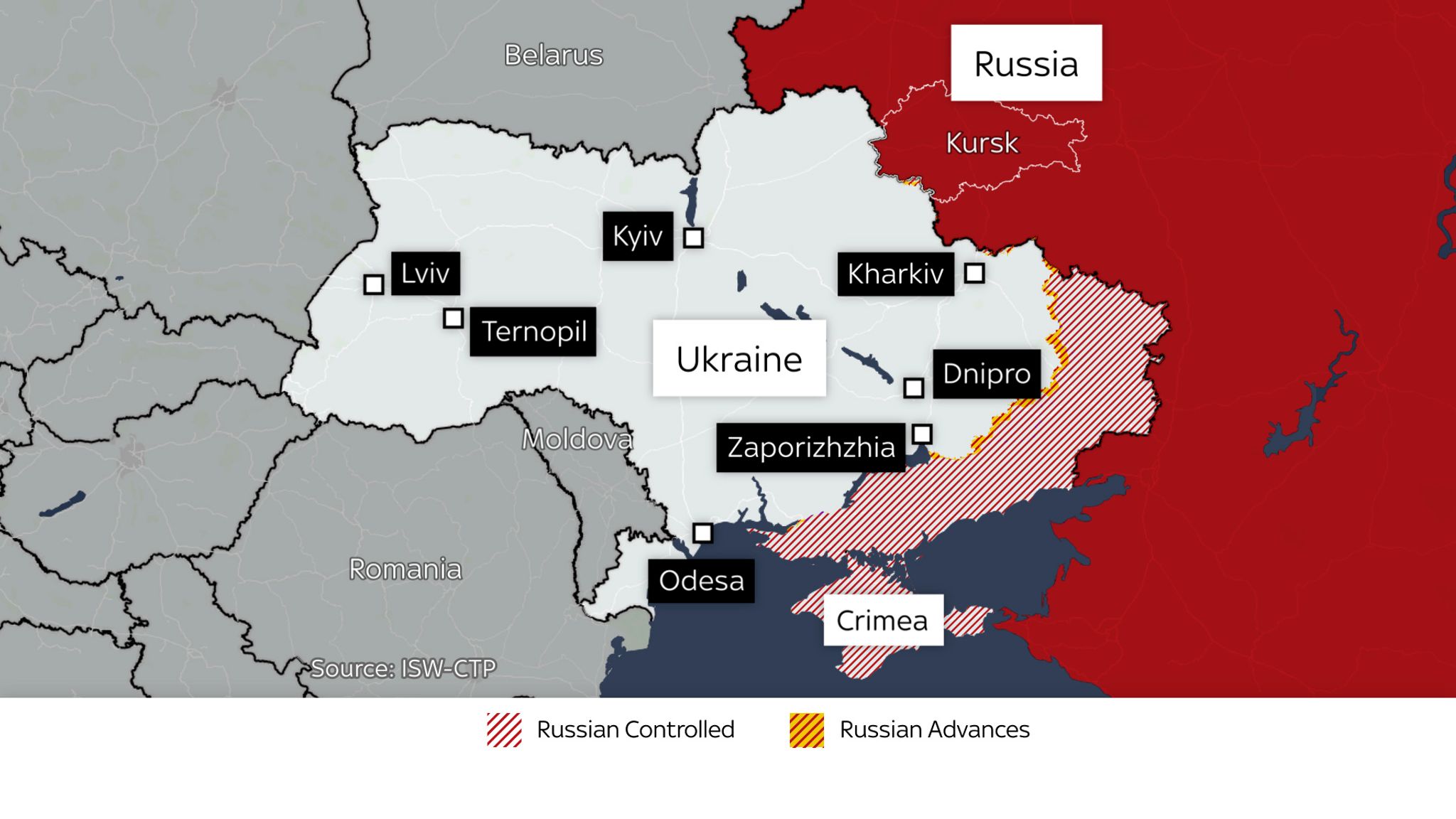 Ukrainian and Russian-controlled areas on Saturday