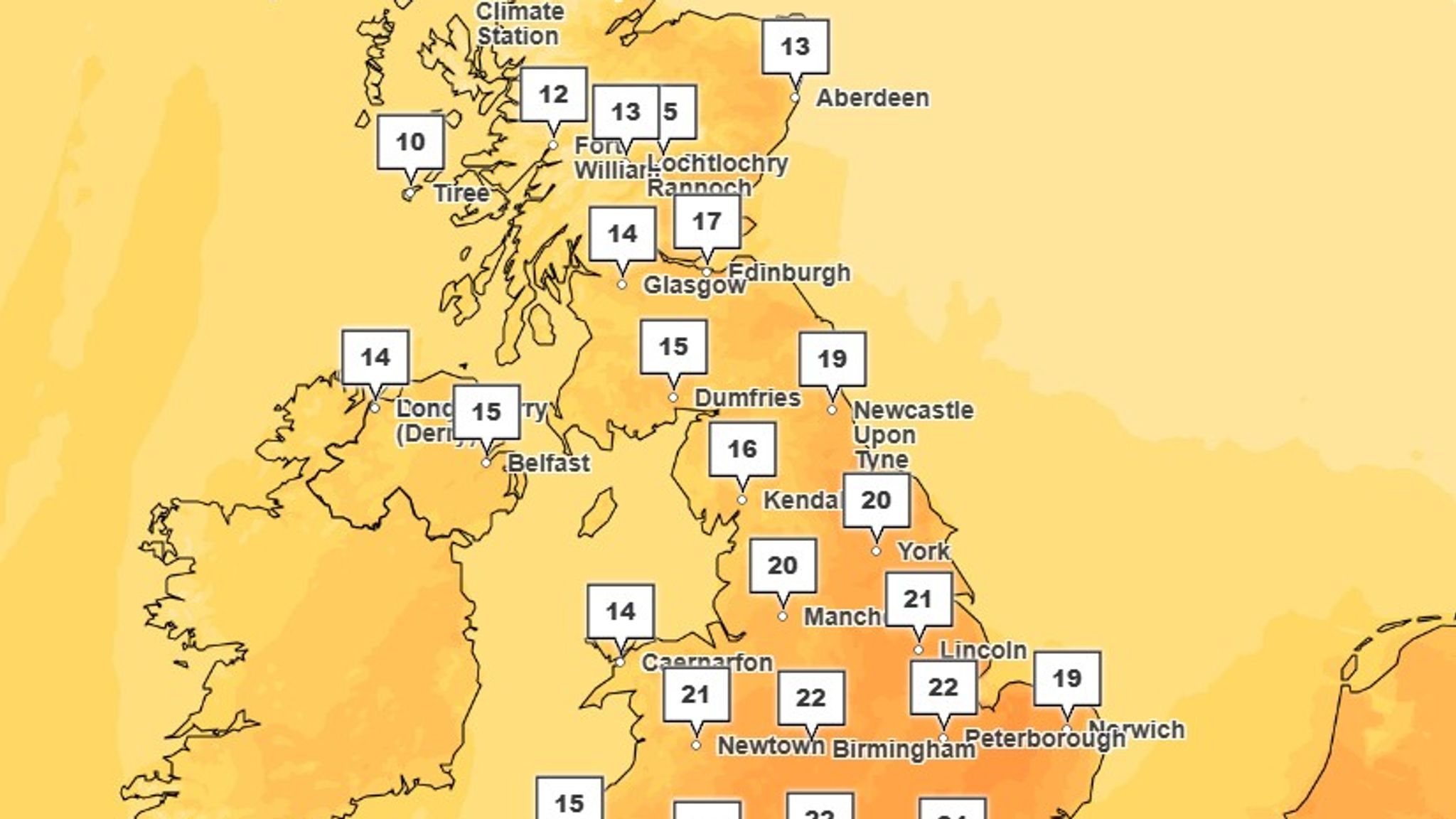 Temperatures could reach as high as 24C on Wednesday. Pic: Met Office
