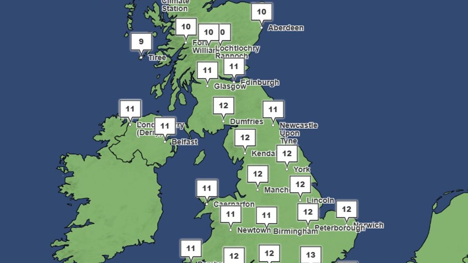 Temperatures look set to take a sharp turn, with highs of just 10C expected on Saturday. Pic: Met Office