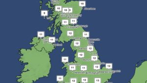 Temperatures look set to take a sharp turn, with highs of just 10C expected on Saturday. Pic: Met Office