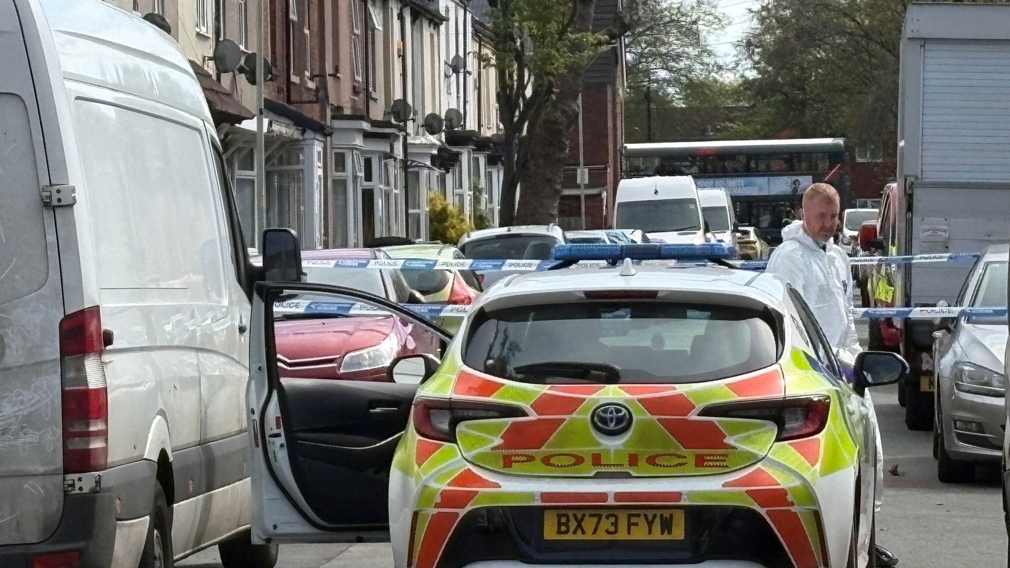 The police cordon on Mason Street following a house fire. Pic: Matthew Cooper/PA Wire
