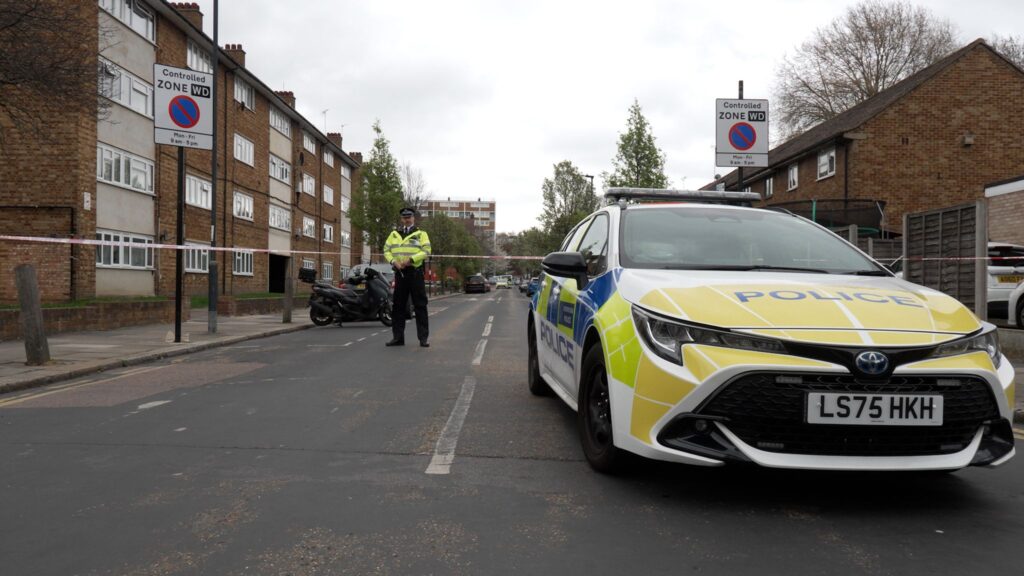 Cordon near to the scene in Lord Warwick Street, Woolwich. Pic: PA