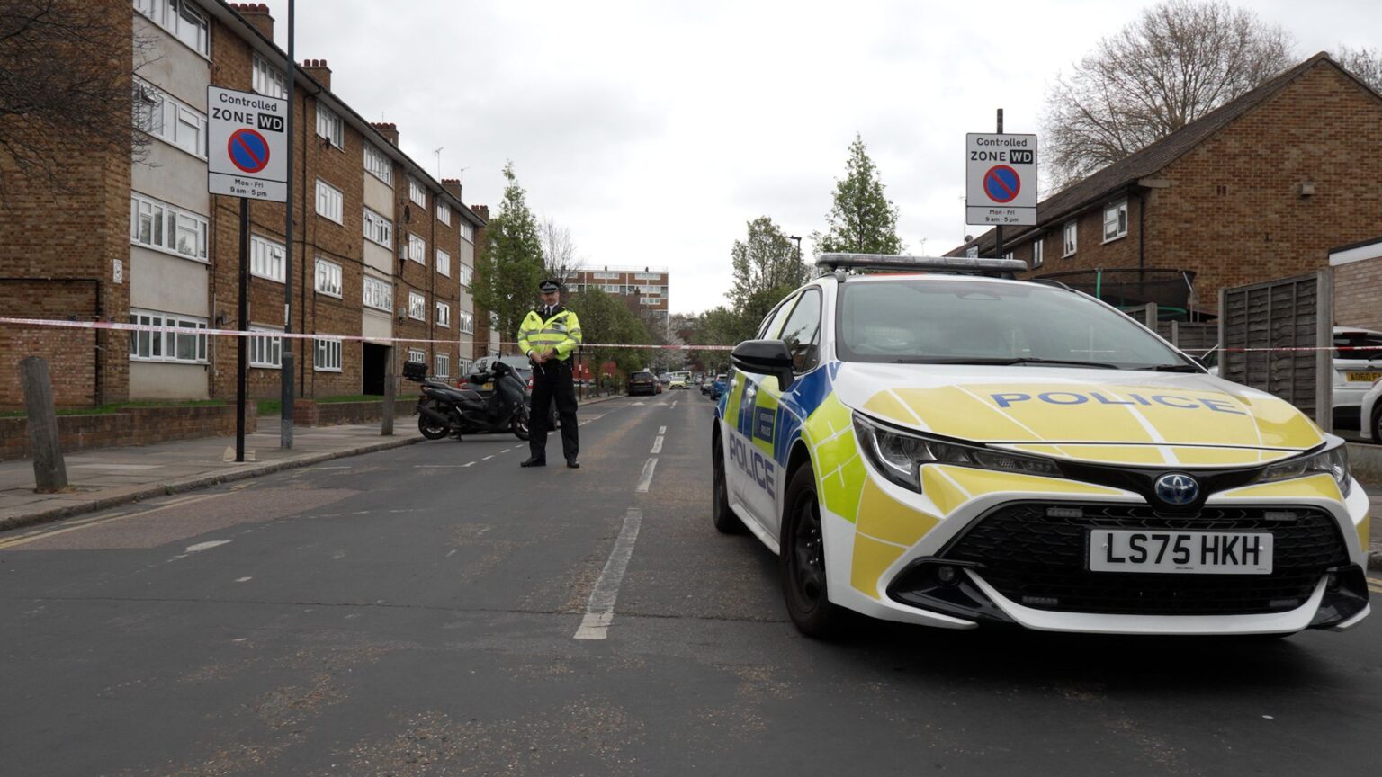 Cordon near to the scene in Lord Warwick Street, Woolwich. Pic: PA